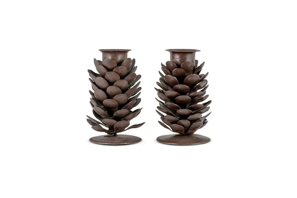 Elagalu Pine Cone Candle Stick - Rust (Set of 2)