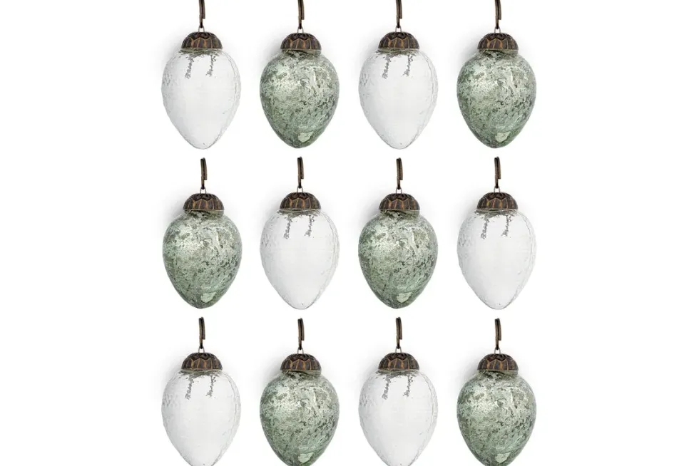 Enia Mini Hanging Egg Decoration - Antique Teal & Clear - (Set of 12)