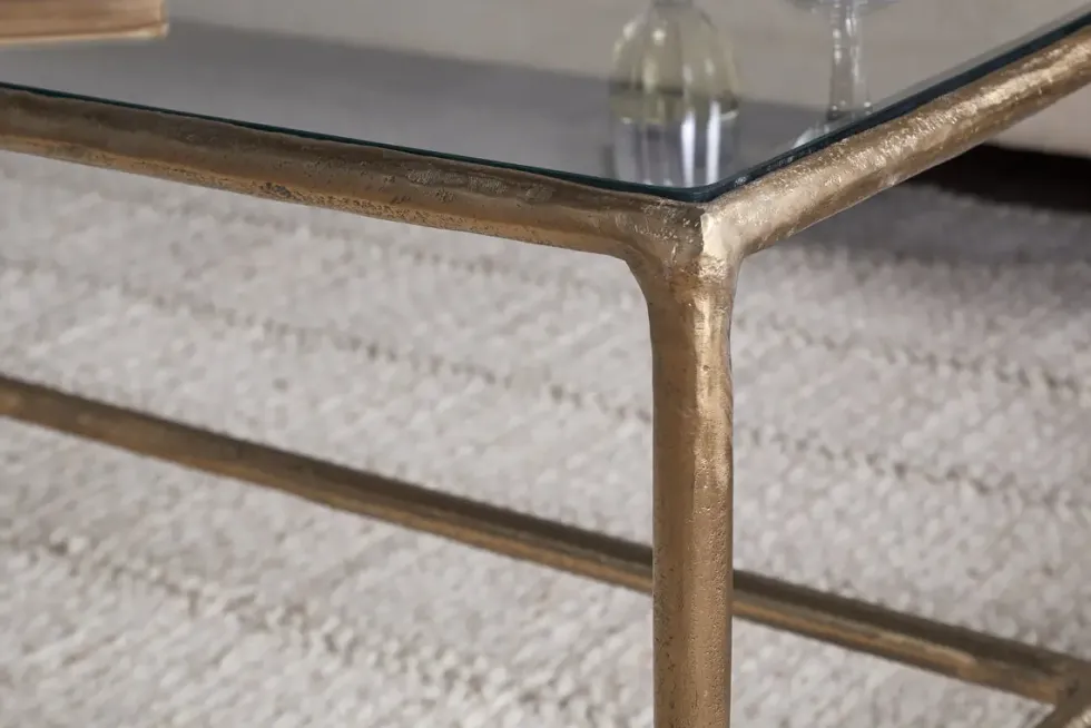 Gilasi Cast Metal & Glass Coffee Table - Antique Brass