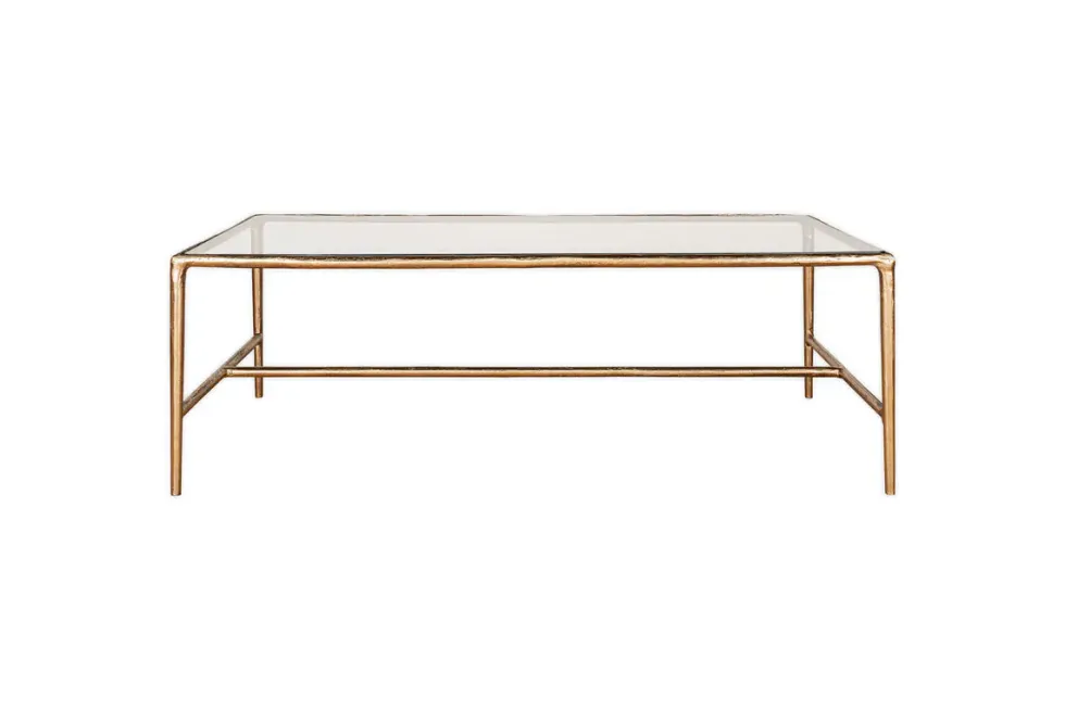 Gilasi Cast Metal & Glass Coffee Table - Antique Brass
