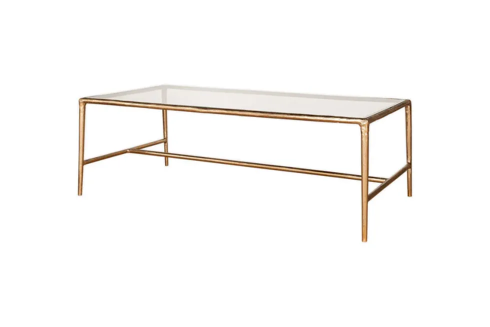Gilasi Cast Metal & Glass Coffee Table - Antique Brass