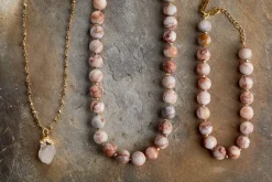 Hadari Rose Quartz Necklace - Gold