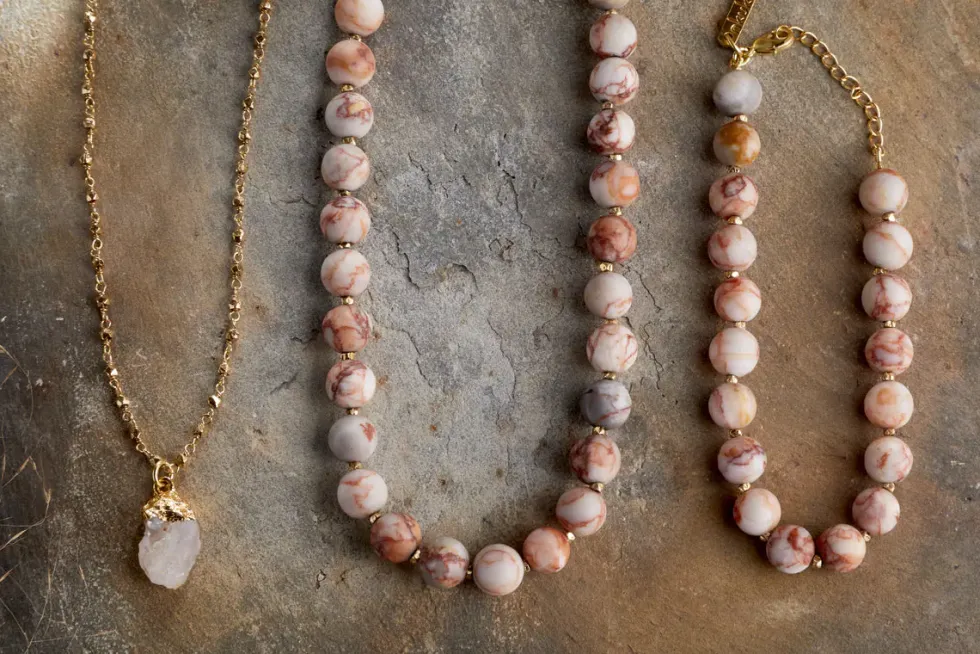Hadari Rose Quartz Necklace - Gold