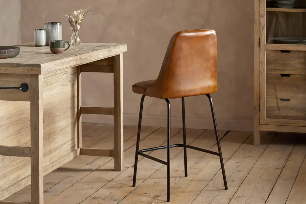 Harsha Leather Counter Chair - Aged Tan