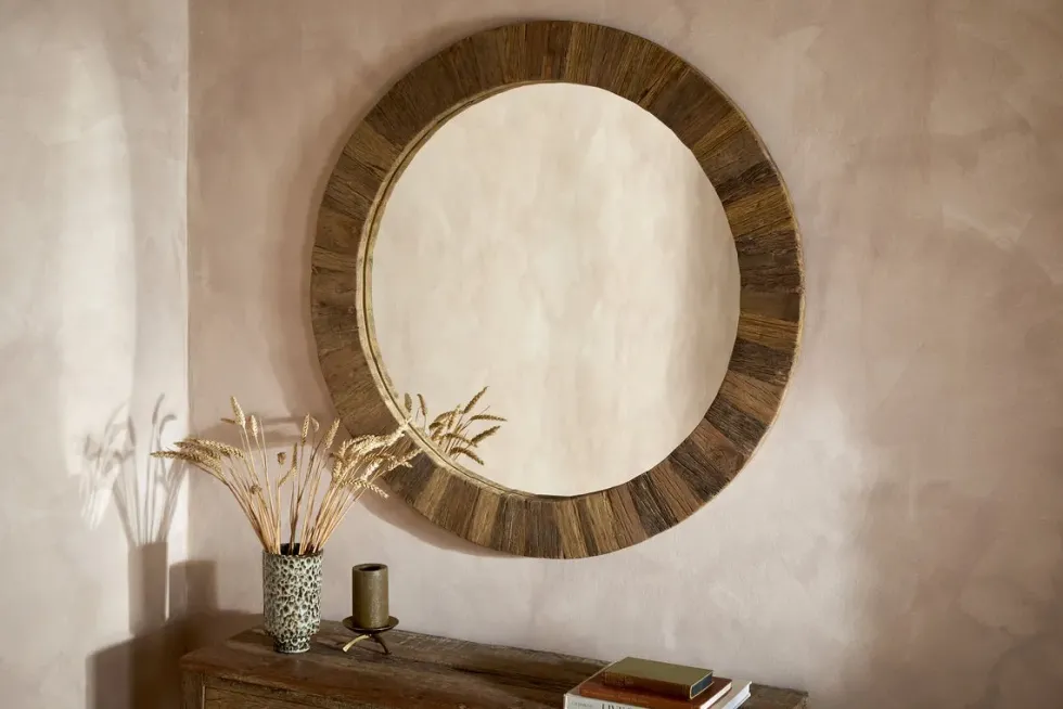 Ibo Reclaimed Round Wall Mirror - Natural