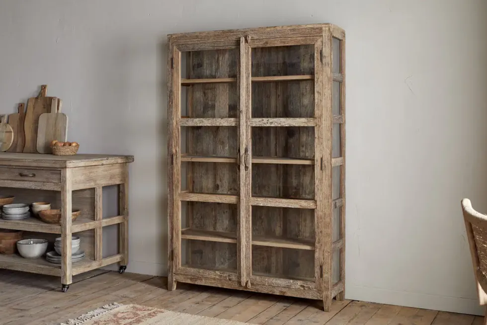 Ibo Reclaimed Wood & Glass Cabinet - Natural - Wide