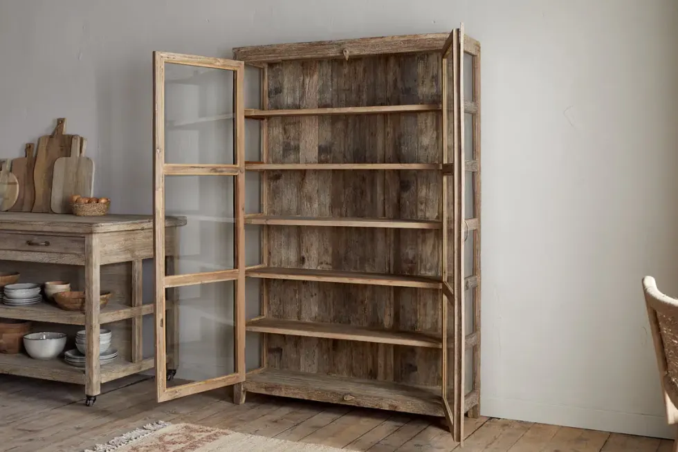 Ibo Reclaimed Wood & Glass Cabinet - Natural - Wide