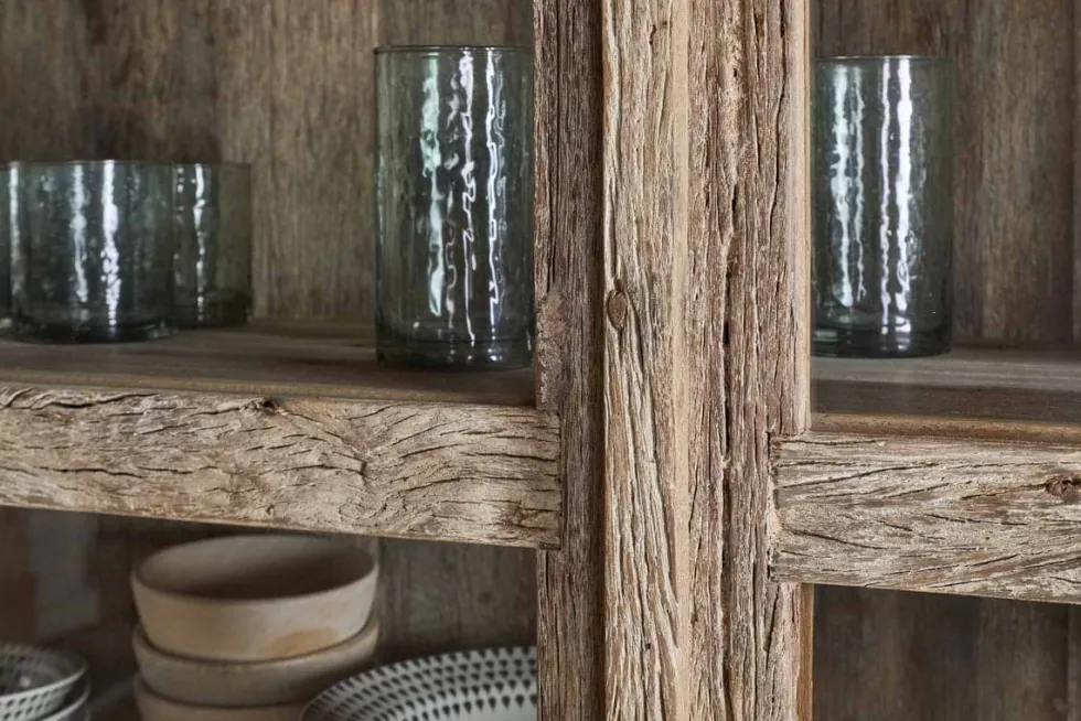 Ibo Reclaimed Wood & Glass Cabinet - Natural - Wide