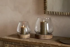 Ika Mango Wood & Recycled Glass Lantern - Natural & Clear