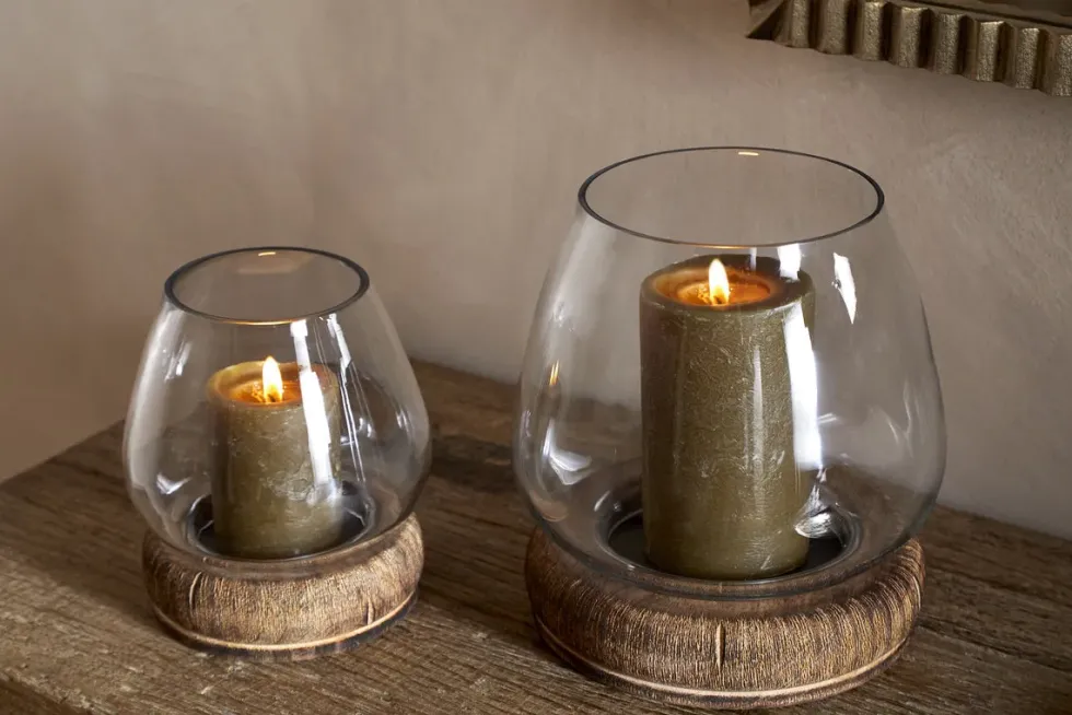 Ika Mango Wood & Recycled Glass Lantern - Natural & Clear