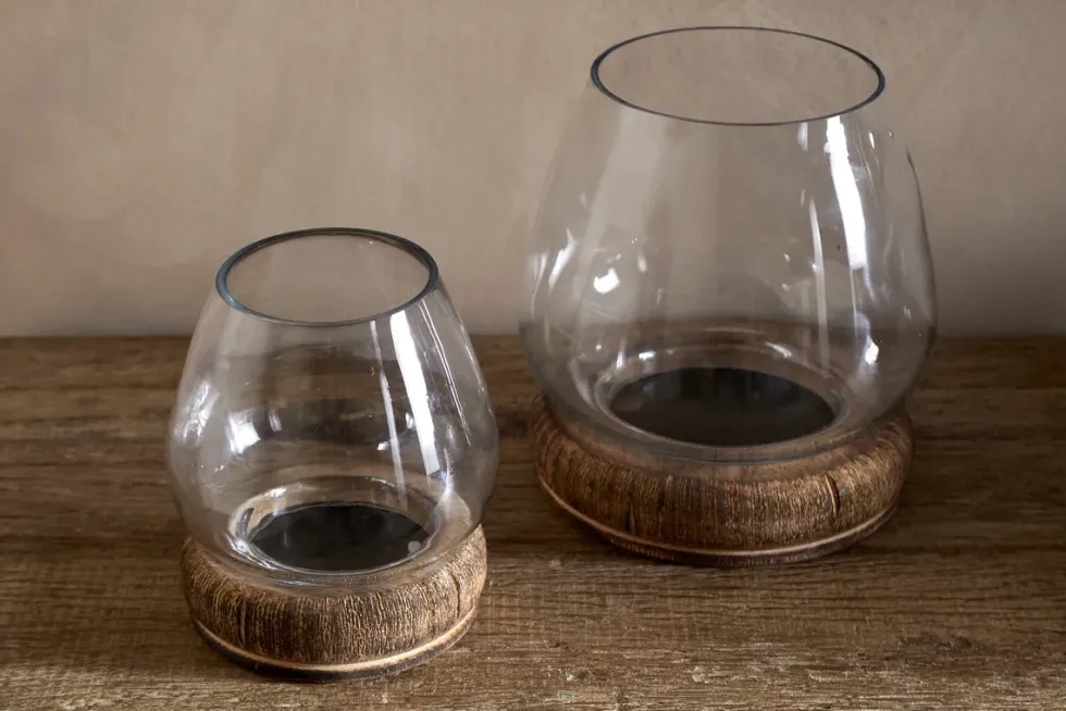 Ika Mango Wood & Recycled Glass Lantern - Natural & Clear