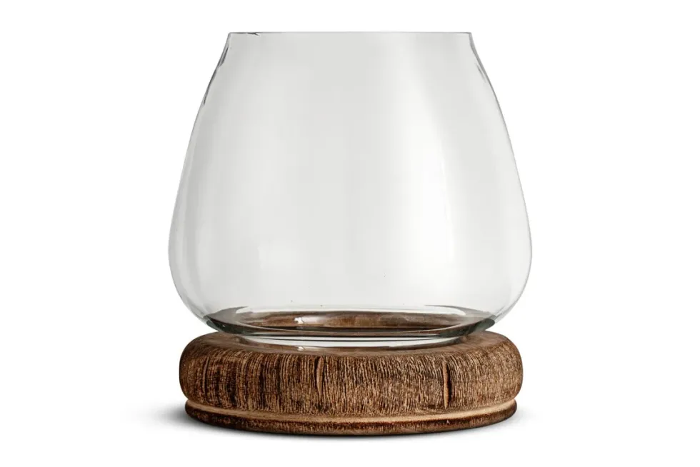 Ika Mango Wood & Recycled Glass Lantern - Natural & Clear