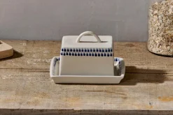 Indigo Drop Butter Dish - Cream & Indigo