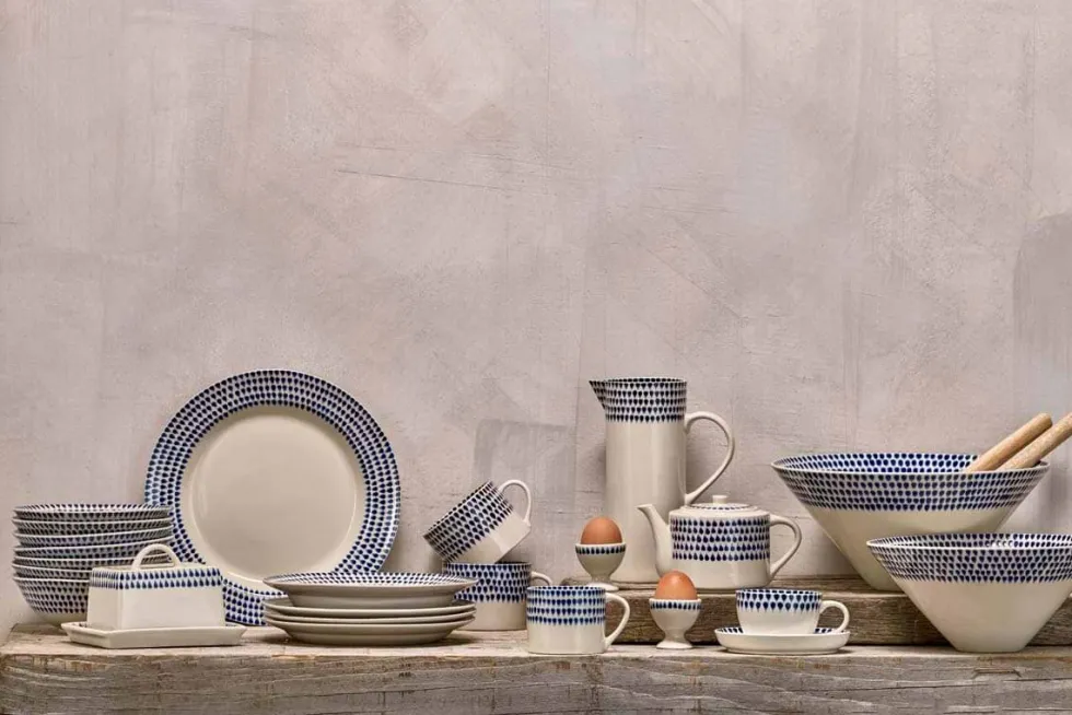 Indigo Drop Butter Dish - Cream & Indigo