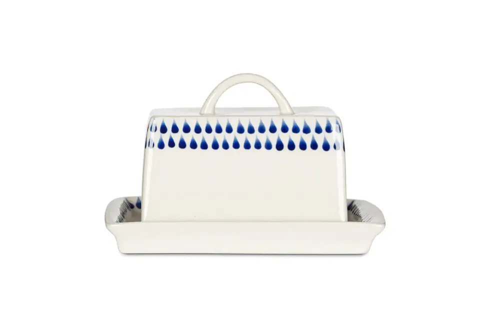 Indigo Drop Butter Dish - Cream & Indigo