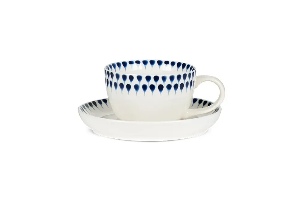 Indigo Drop Cup & Saucer - Cream & Indigo