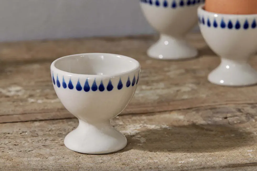 Indigo Drop Egg Cups - Cream & Indigo (Set of 2)