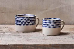 Indigo Drop Mug - Cream & Indigo - Large (Set of 2)