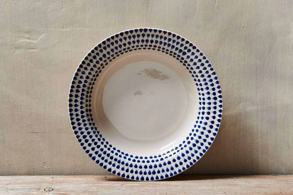 Indigo Drop Pasta Bowl - Cream & Indigo