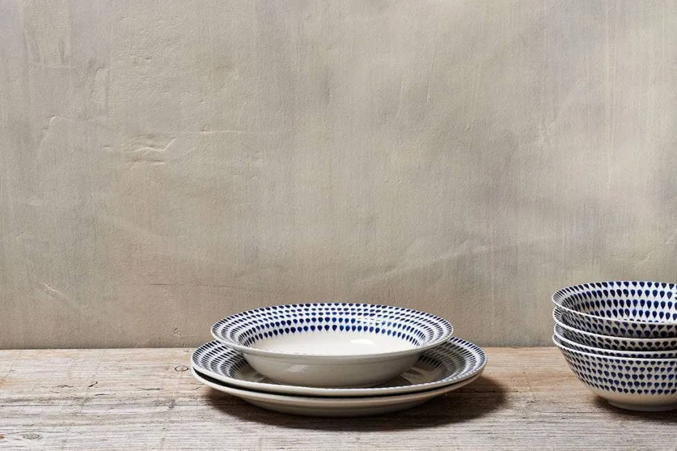 Indigo Drop Pasta Bowl - Cream & Indigo