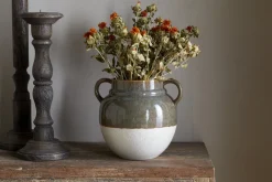 Inha Reactive Glaze Vase - Dark Olive & Natural