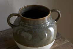 Inha Reactive Glaze Vase - Dark Olive & Natural