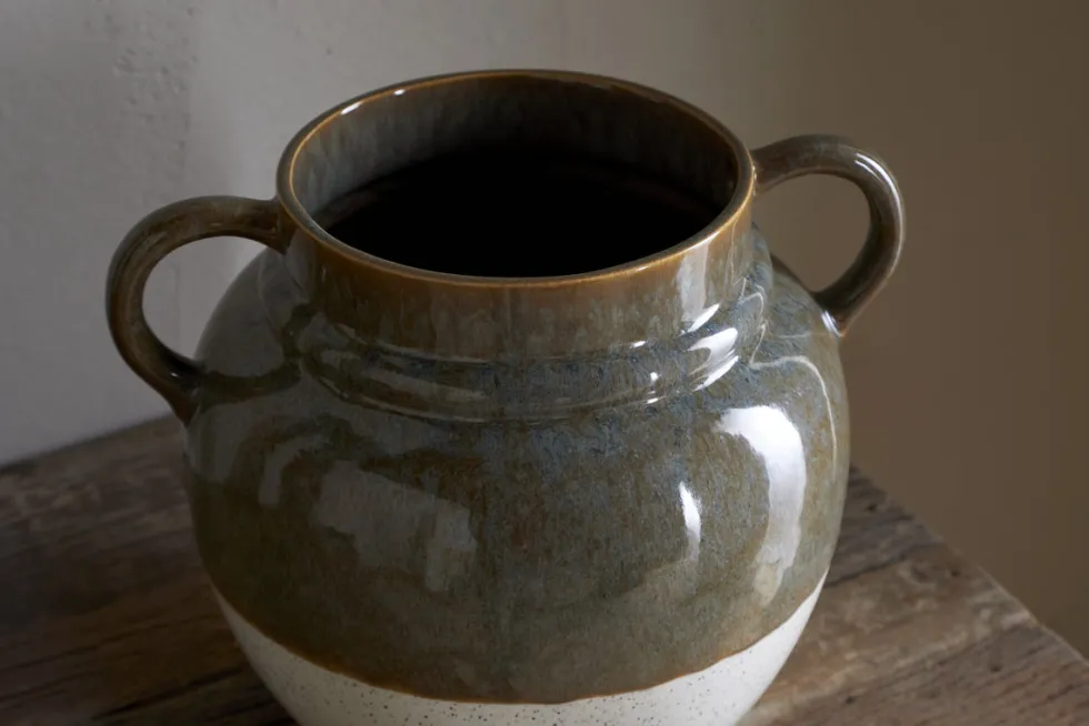 Inha Reactive Glaze Vase - Dark Olive & Natural