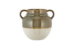 Inha Reactive Glaze Vase - Dark Olive & Natural