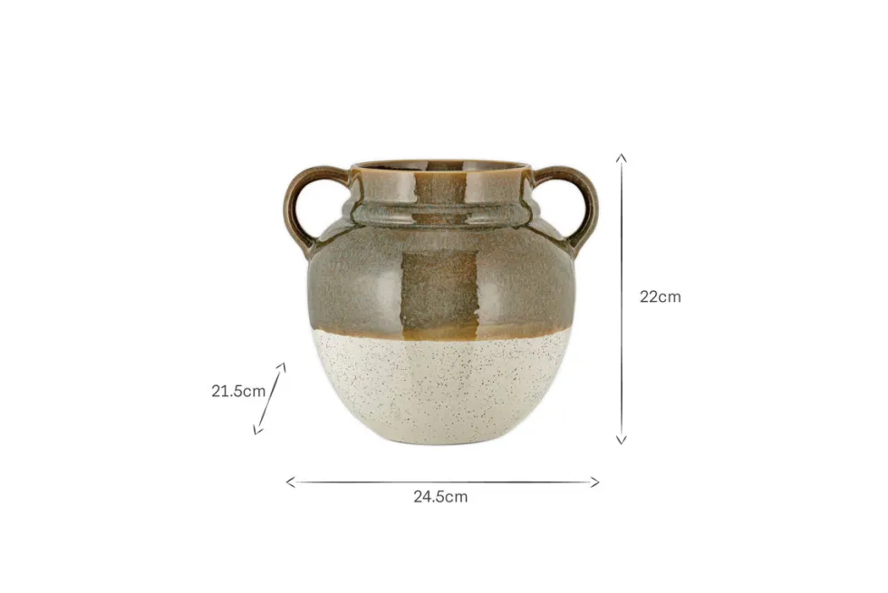 Inha Reactive Glaze Vase - Dark Olive & Natural