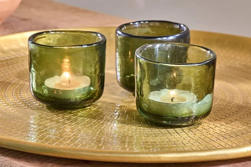 Irda Glass Small Tealight - Dark Emerald - Small (Set of 3)