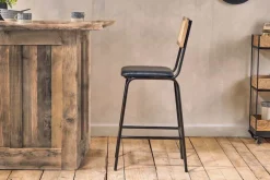 Iswa Leather & Cane Counter Chair - Aged Black