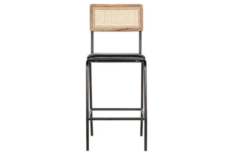Iswa Leather & Cane Counter Chair - Aged Black