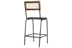 Iswa Leather & Cane Counter Chair - Aged Black
