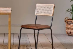 Iswa Leather & Cane Dining Chair - Tan