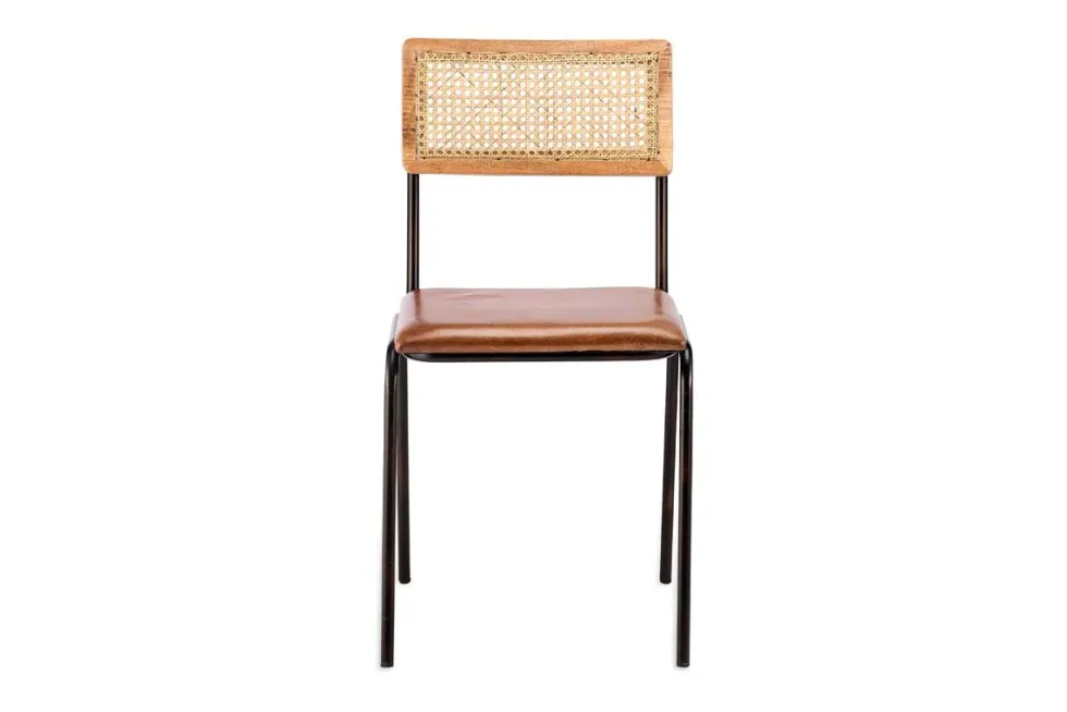 Iswa Leather & Cane Dining Chair - Tan