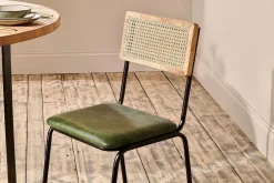 Iswa Leather & Cane Dining Chair - Green