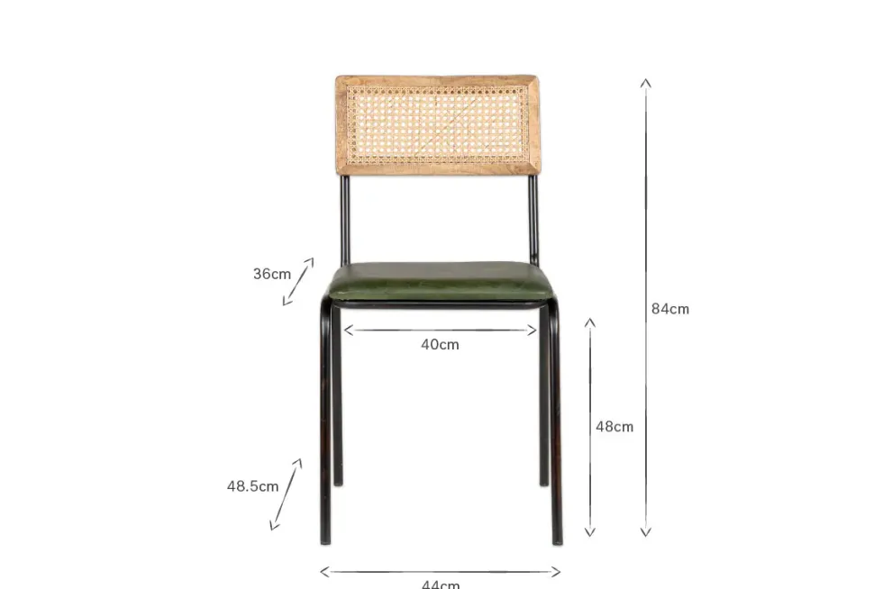Iswa Leather & Cane Dining Chair - Green