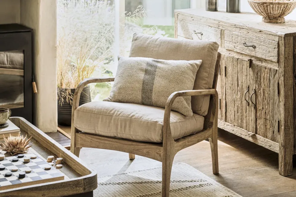 Jaya Acacia Wood & Linen Occasional Chair - Natural