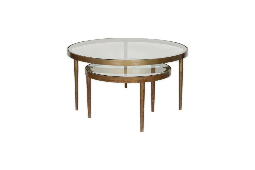 Jiya Iron & Glass Nested Coffee Tables - Brass