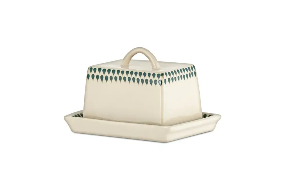 Juniper Drop Butter Dish - Cream & Juniper