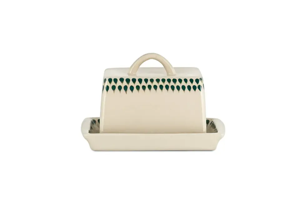 Juniper Drop Butter Dish - Cream & Juniper