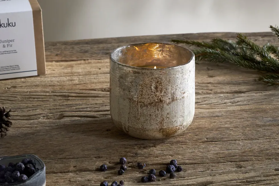 Juniper & Fir 3 Wick Scented Candle - Antique Gold - 3 Wick