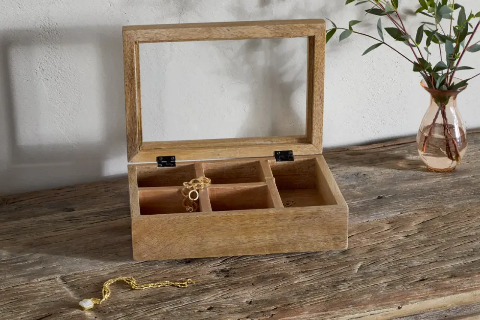 Kabani Mango Wood Jewellery Box - Natural