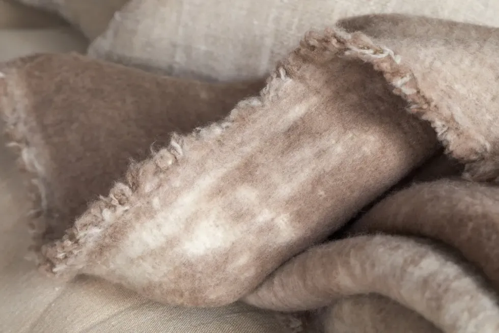 Kambali Disressed Wool Jacquard Throw - Natural