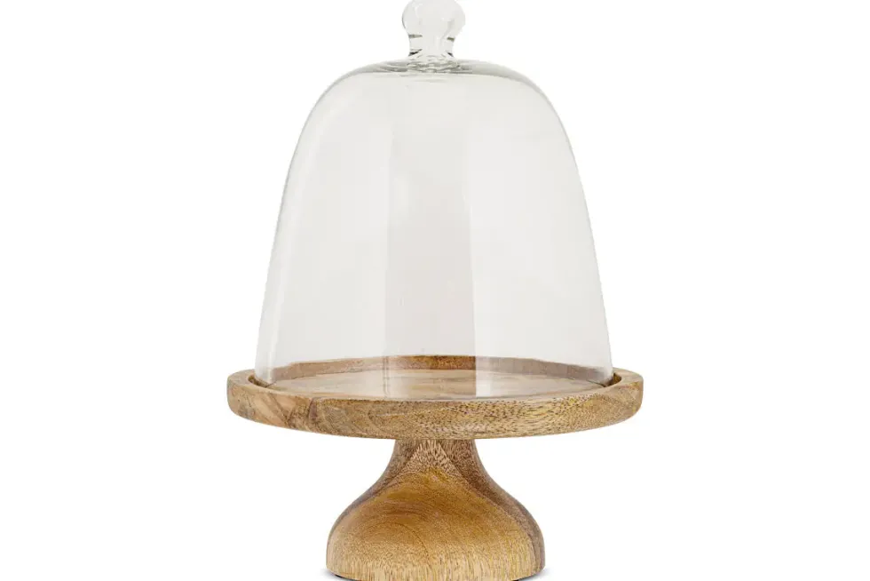 Kannati Mango Wood & Glass Cheese Stand - Clear