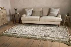 Kanta Jute & Textural Tweed Rug - Olive & Natural