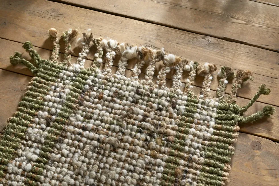 Kanta Jute & Textural Tweed Runner - Olive Green