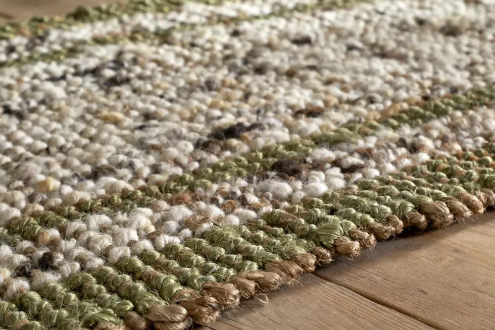Kanta Jute & Textural Tweed Runner - Olive Green