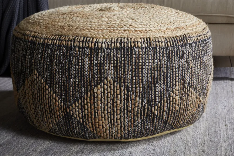 Kapil Jute Round Pouf - Charcoal