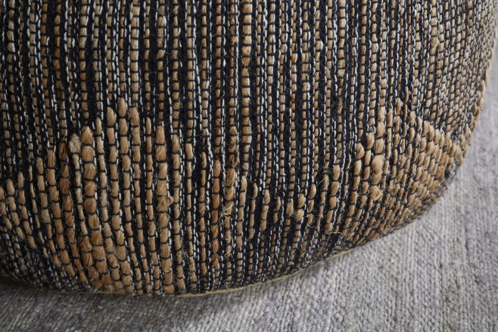 Kapil Jute Round Pouf - Charcoal